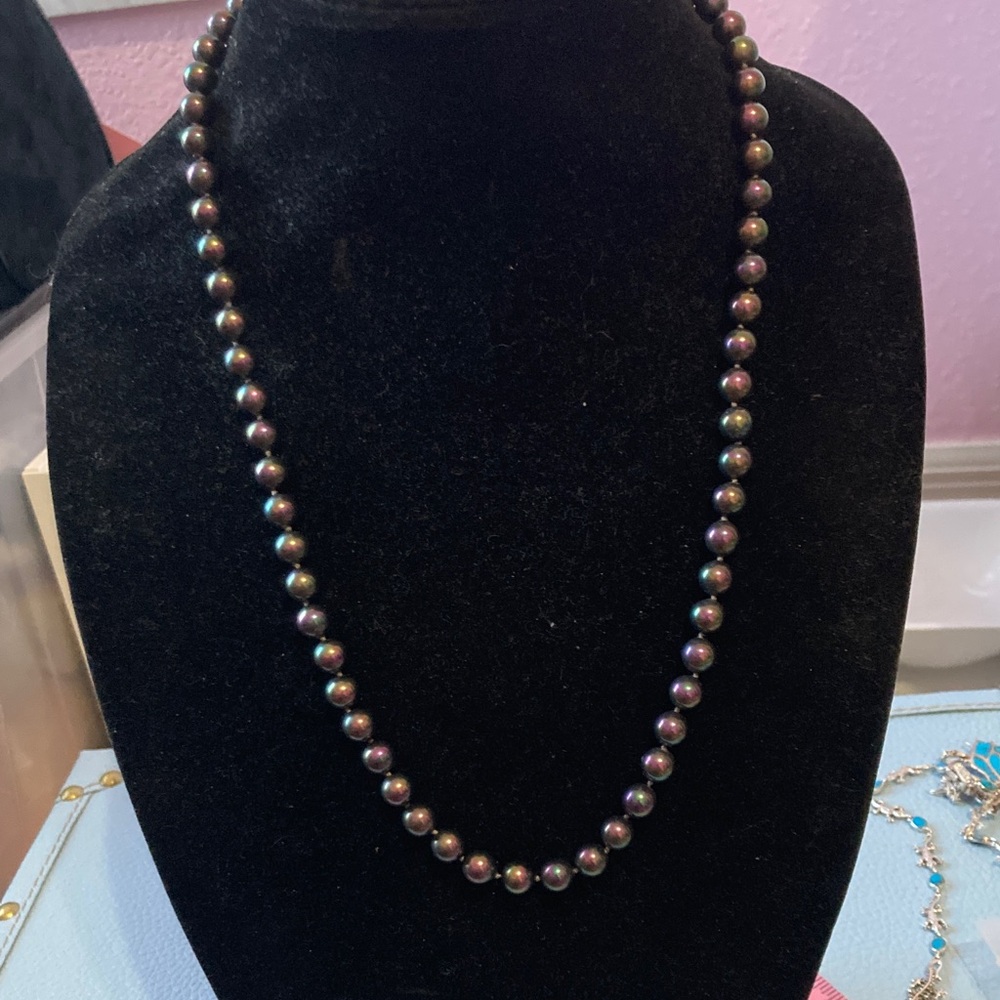 Iridescent Pearl Sterling Silver Necklace signed 25”